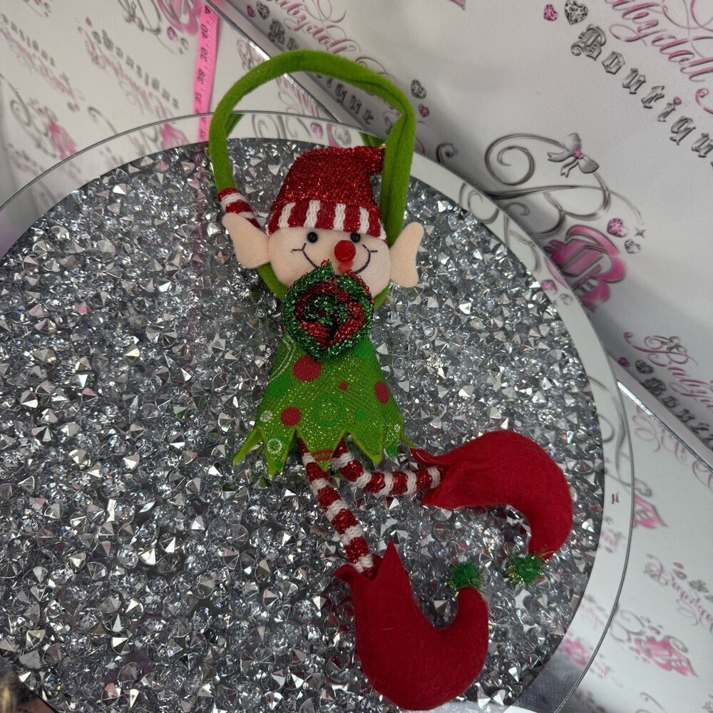 Hanging elf Festive Green and Red Elf Ornament